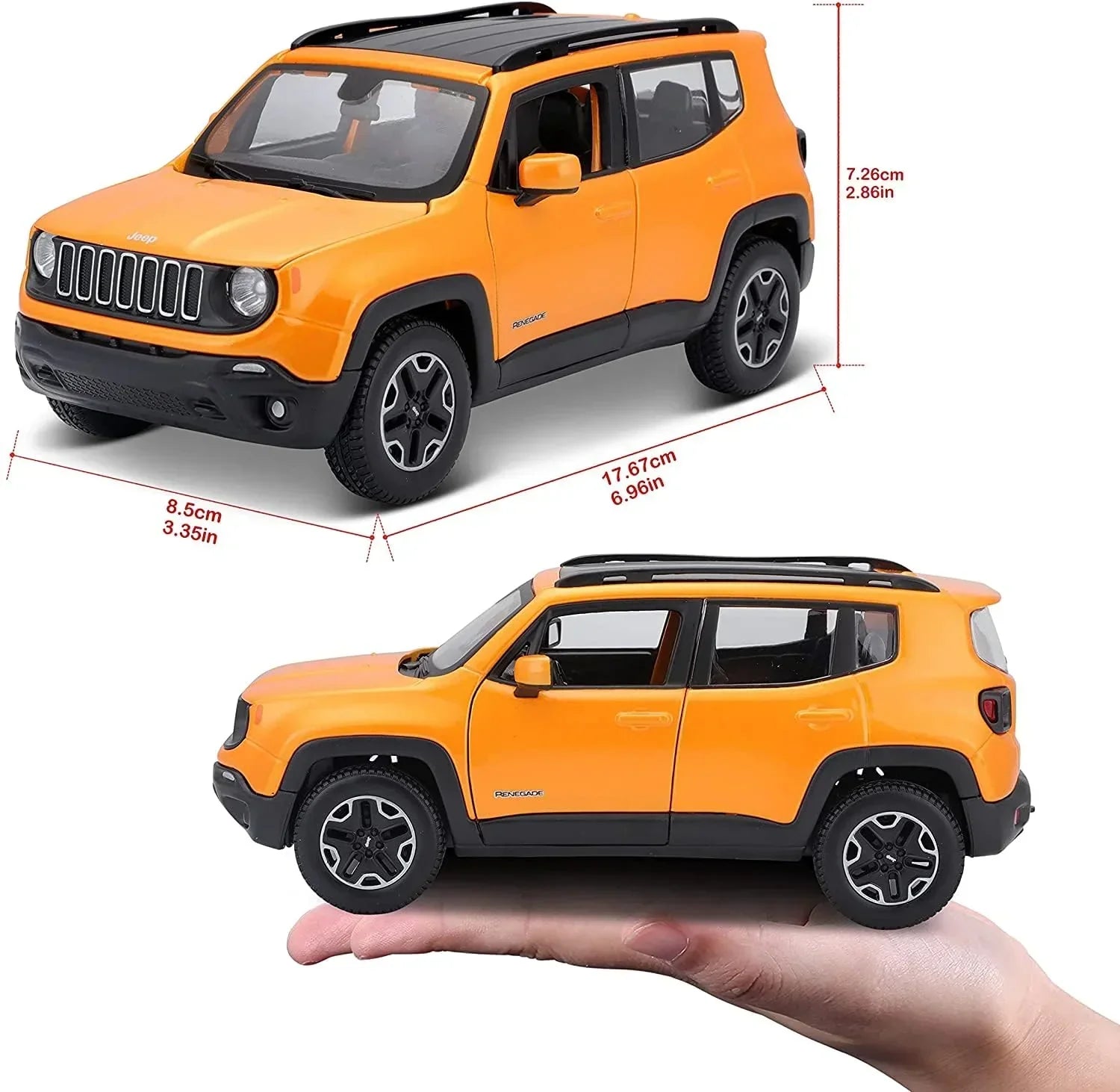 Maisto 1:24 Scale Die‑Cast Model – 2017 Jeep Renegade SUV (Metallic Orange with Black Roof, Special Edition) - Jaiman Toys