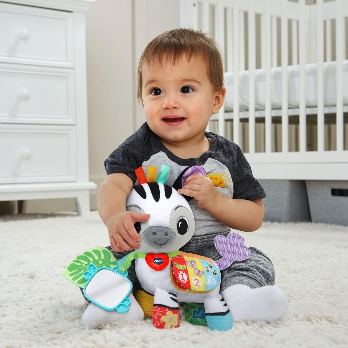 VTech Take Me with You Zebra | Interactive Musical Plush Zebra Toy with Mirror, Lights, Sounds & Sensory Activities