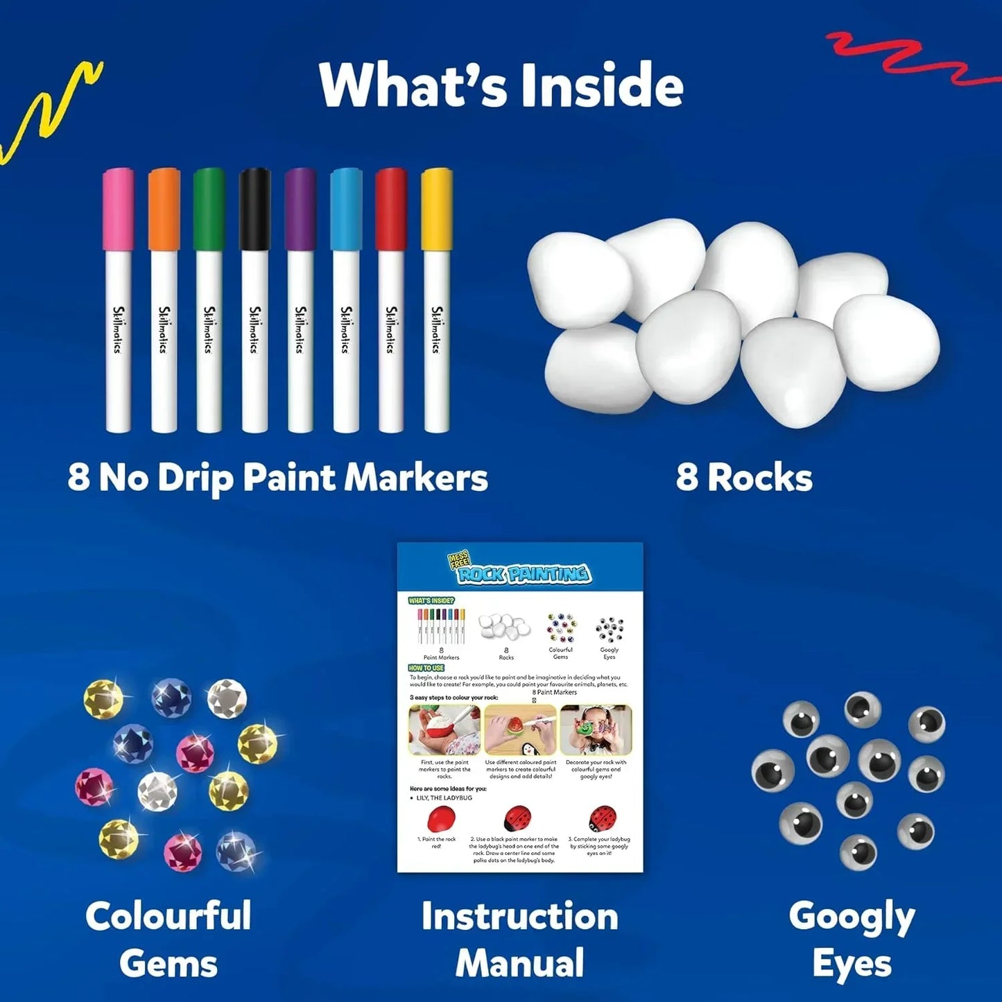 Skillmatics Rock Painting Kit - Mess-Free Art & Craft Activity For Girls & Boys, Craft Kits & Supplies, Diy Creative Activity, Gifts For Kids Ages 4, 5, 6, 7, 8, 9, 10, 11, 12, Multicolor - Jaiman Toys