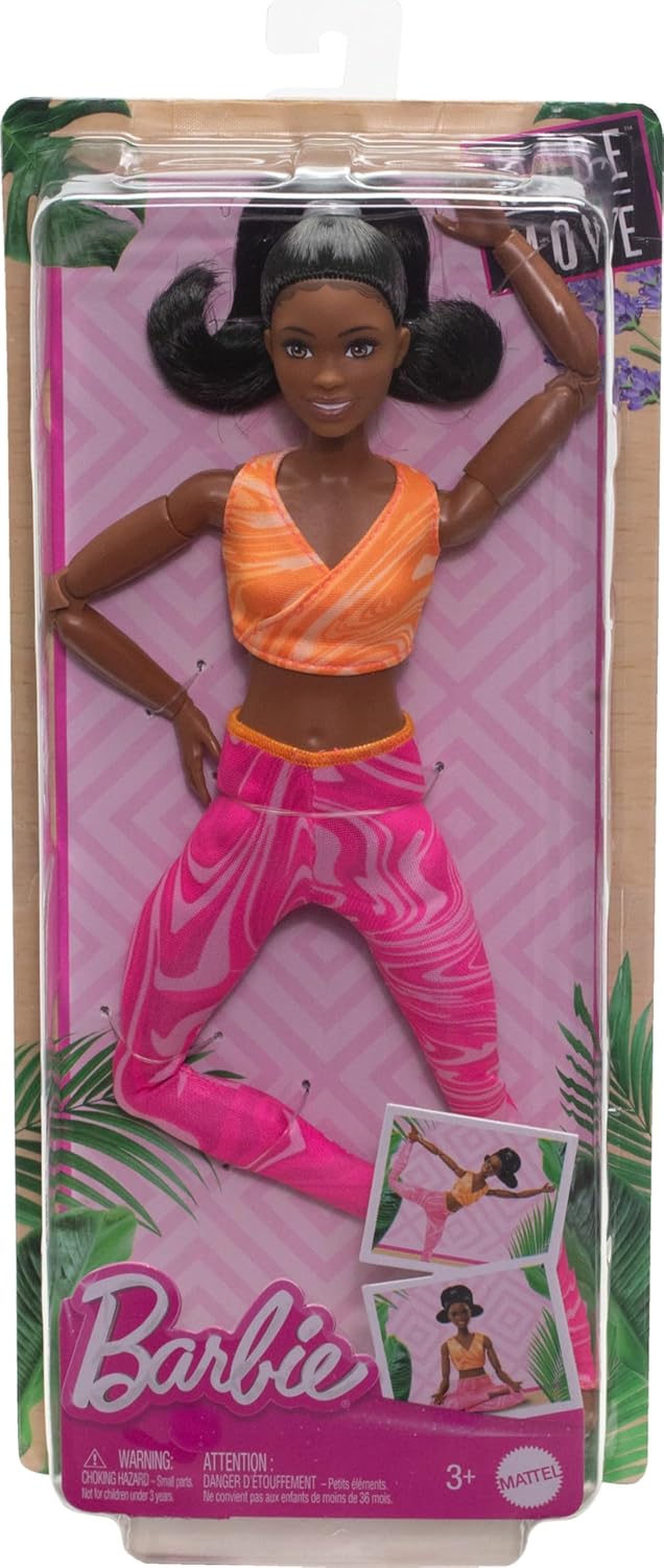 Barbie Made to Move Fashion Doll with Black Hair & 22 Articulated Joints | Yellow Sports Top & Pink Yoga Pants
