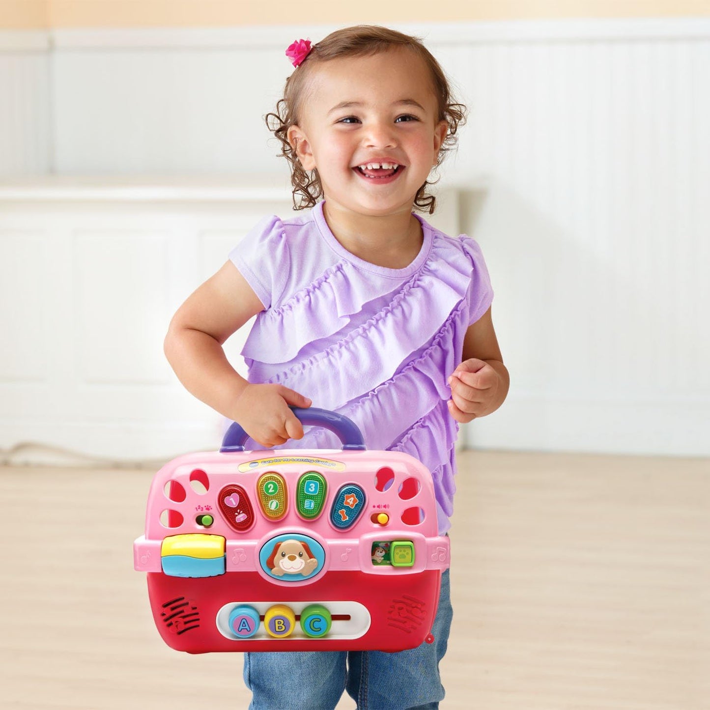 VTech Care for Me Learning Carrier Interactive Pet Care Playset with Plush Puppy, Lights, Sounds & Learning Activities | Pink