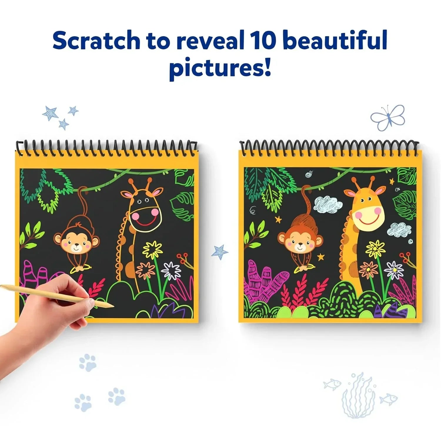 Skillmatics Paper Magical Scratch Art Book For Kids - Animals, Craft Kits & Supplies, Diy Activity & Stickers, Gifts For Toddlers, Girls & Boys Ages 3, 4, 5, 6, 7, 8, Travel Toys, Multicolor - Jaiman Toys
