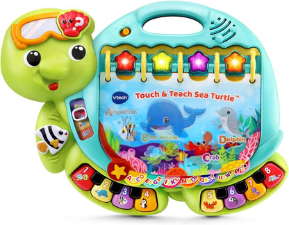 VTech Touch and Teach Sea Turtle Interactive Learning Book, Green | Educational Alphabet, Animal & Piano Toy with Lights, Sounds and Music for Toddlers