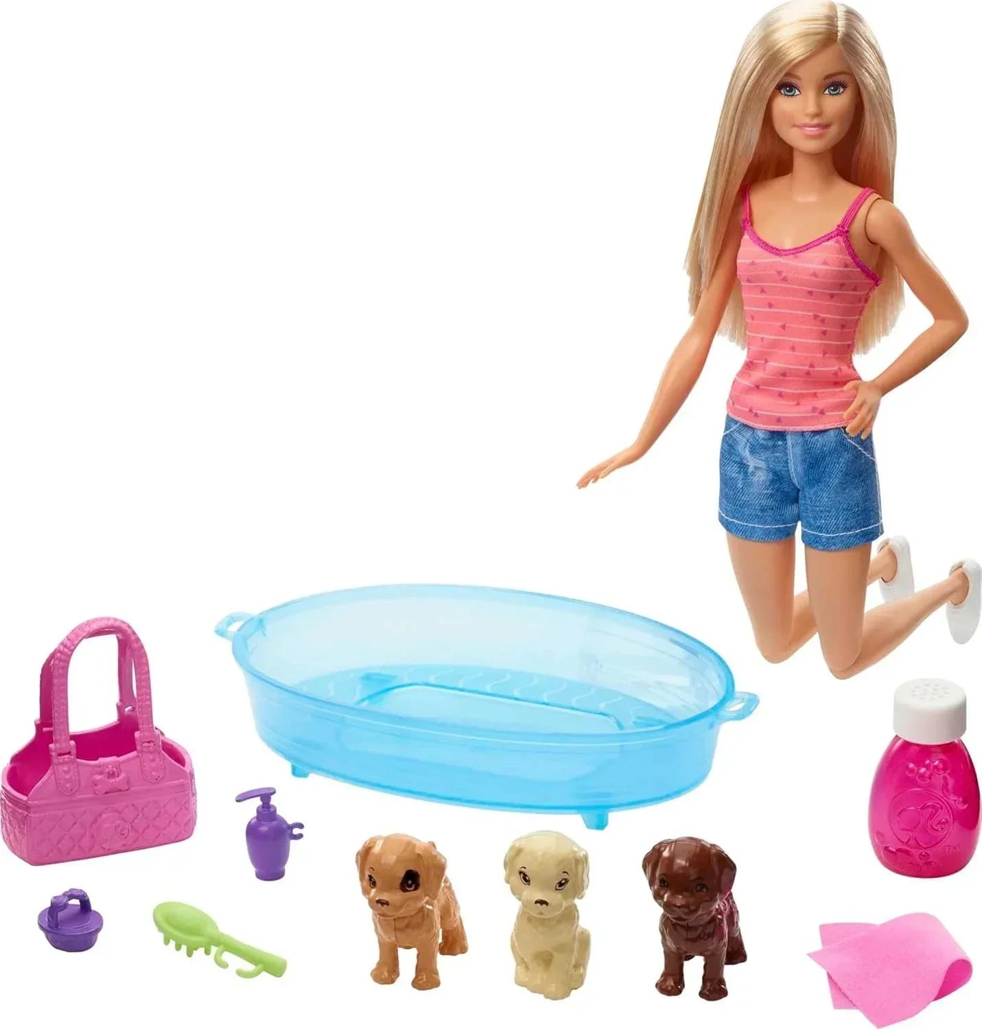 Barbie Doll, Blonde, and Playset with 3 Puppies, Bathtub and Accessories, Gift for 3 to 7 Year Olds - Jaiman Toys