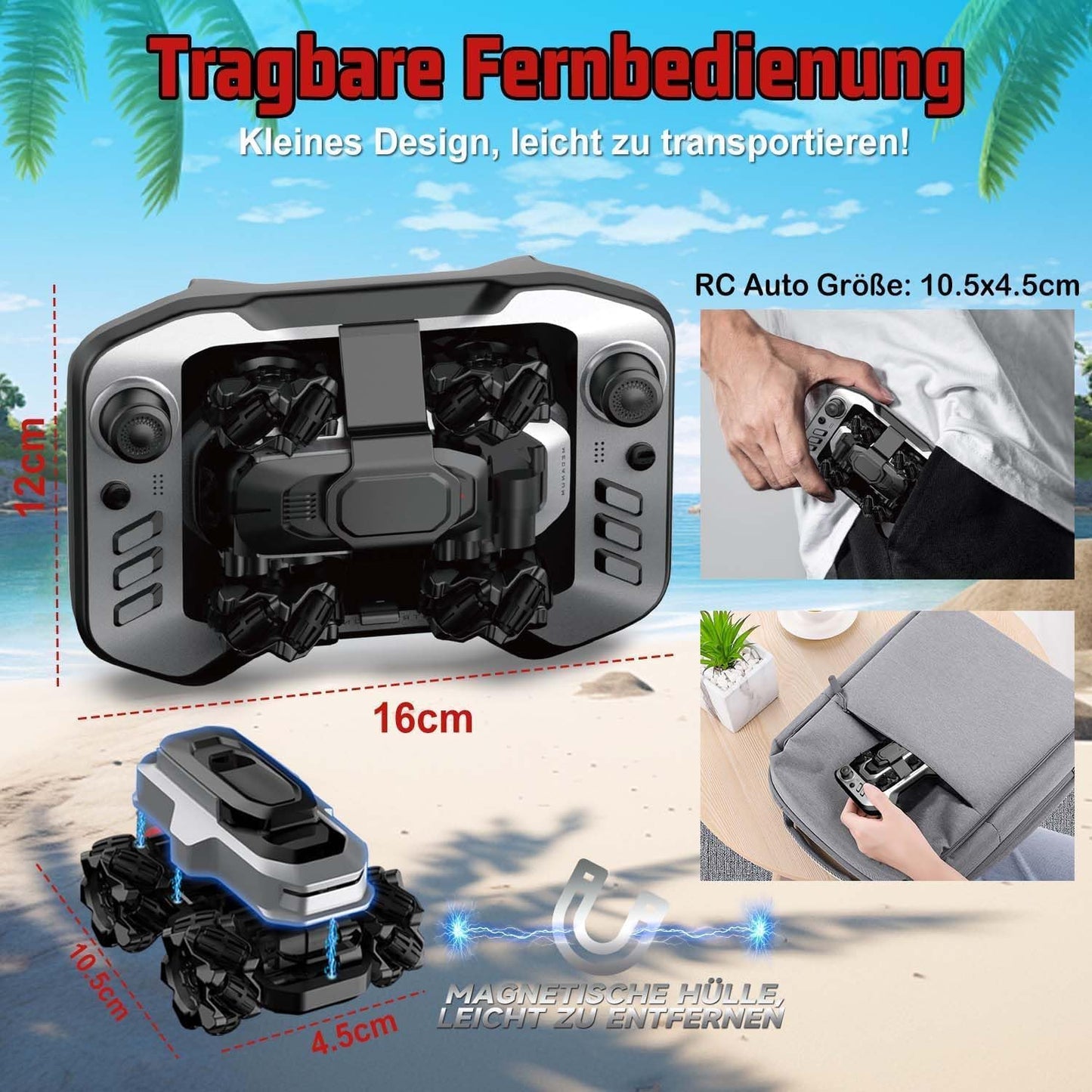4WD Amphibious Remote Control Stunt Car – 2.4GHz Mini RC Car with 360° Spin, All-Terrain & Water Driving, Dual Tire System for Kids