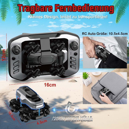 4WD Amphibious Remote Control Stunt Car – 2.4GHz Mini RC Car with 360° Spin, All-Terrain & Water Driving, Dual Tire System for Kids