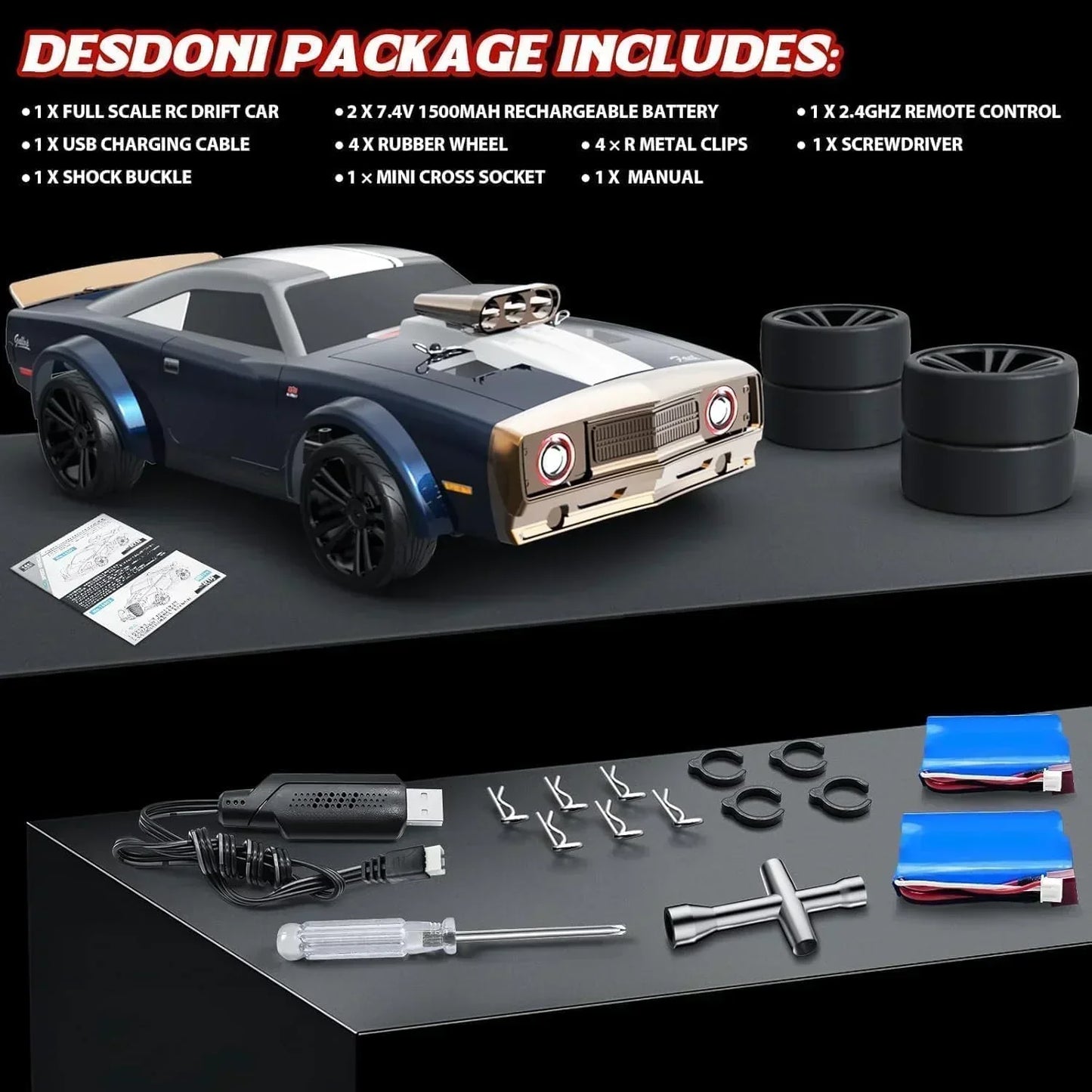 SCY 16303 Hurricane RC Car – 4WD 1/16 Scale High-Speed Drift Racing Car (Blue) | Up to 50 km/h | Electric Remote Control Off-Road Vehicle for Kids & Hobbyists