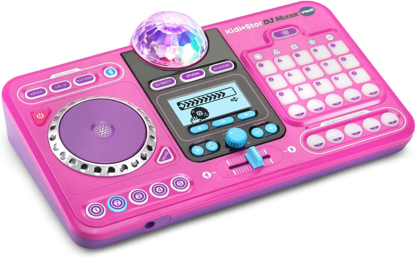 VTech Kidi Star DJ Mixer, Pink | Kids DJ Mixing Console with Bluetooth, DJ Turntable, Recording Studio, Sound Effects, Party Lights & Music Games | Interactive Music Toy