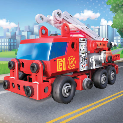 Meccano Junior Rescue Fire Truck Building Set – 163 Pieces STEM Construction Kit with Lights & Sounds (Ages 5+)