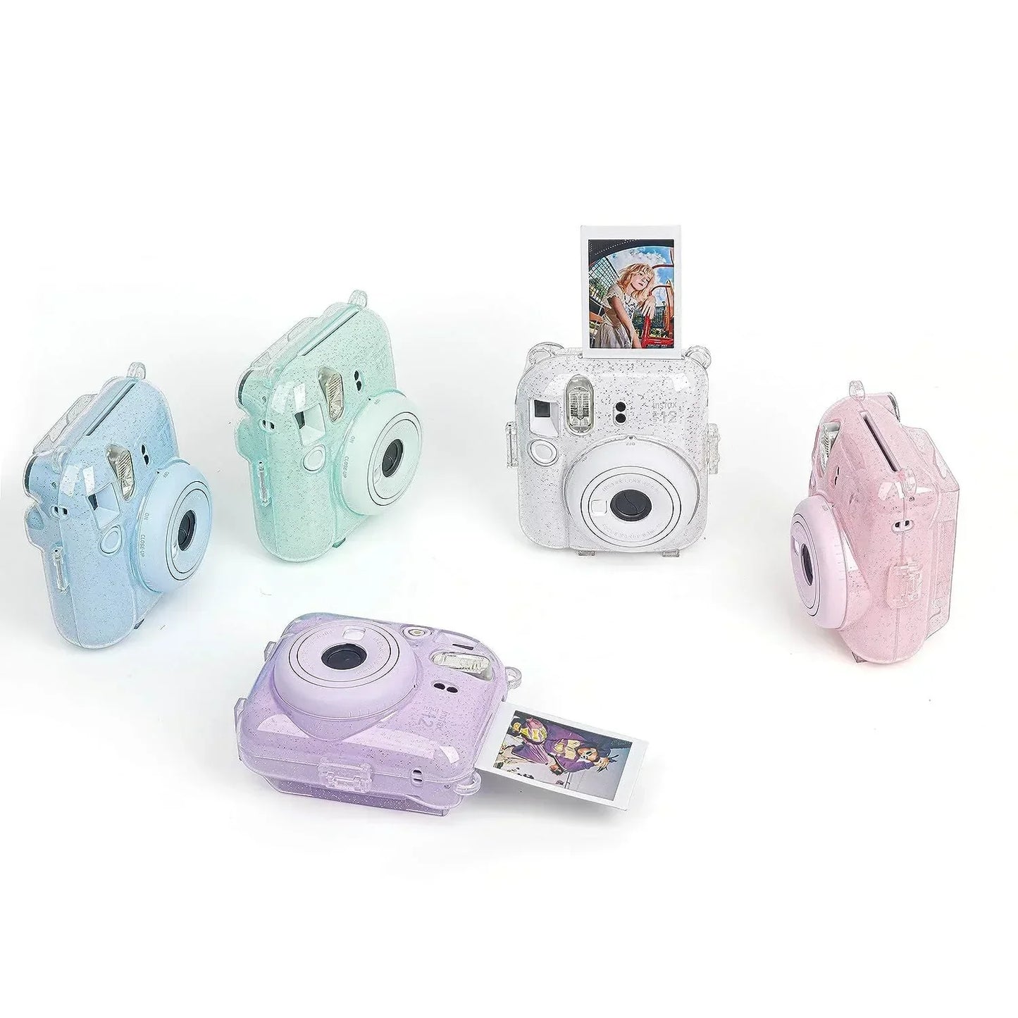 Fujifilm Instax Clear Storage Case for Instax Mini 12 Camera Case Transparent with Shoulder Strap and Camera Sticker with Photo Pocket for Store 10 Photos- Blossom Pink - Jaiman Toys