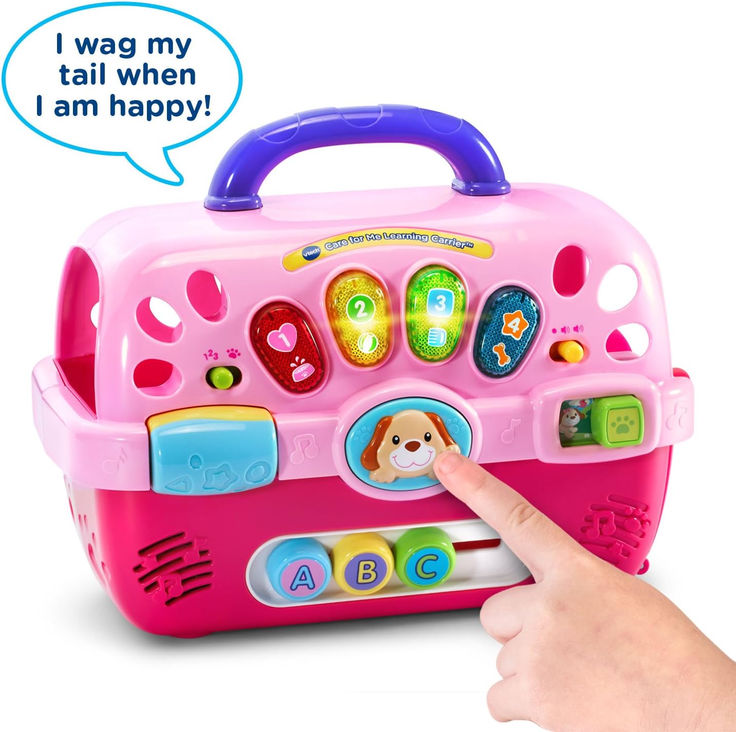 VTech Care for Me Learning Carrier Interactive Pet Care Playset with Plush Puppy, Lights, Sounds & Learning Activities | Pink