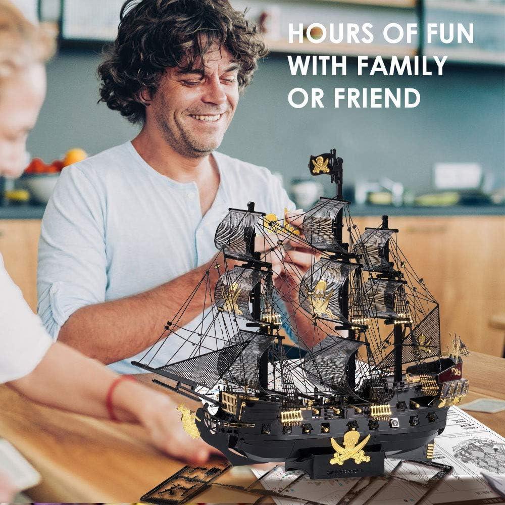 Piececool 3D Metal Puzzle The Black Pearl Pirate Ship (Large) – 307 Pieces – Level 5 Difficulty – Stainless Steel DIY Model Kit