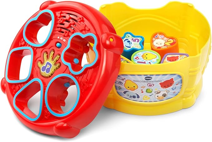 VTech Sort and Discover Drum, Yellow | Interactive Shape Sorter Learning Drum with Lights, Music & Educational Play