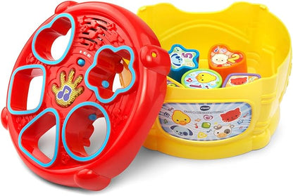 VTech Sort and Discover Drum, Yellow | Interactive Shape Sorter Learning Drum with Lights, Music & Educational Play