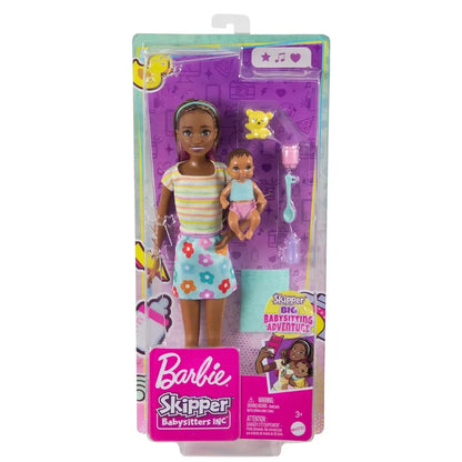 Barbie® Dolls and Accessories, Brunette Skipper™ Doll with Baby Figure and 5 Accessories, Babysitters Inc.™ Playset - Jaiman Toys