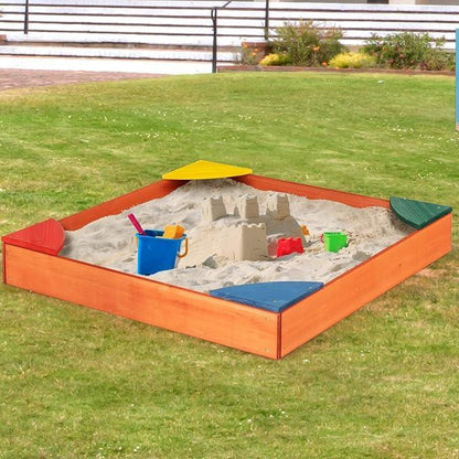 Plum Junior Wooden Sand Pit for Kids | Outdoor Sandbox with Colour Seat