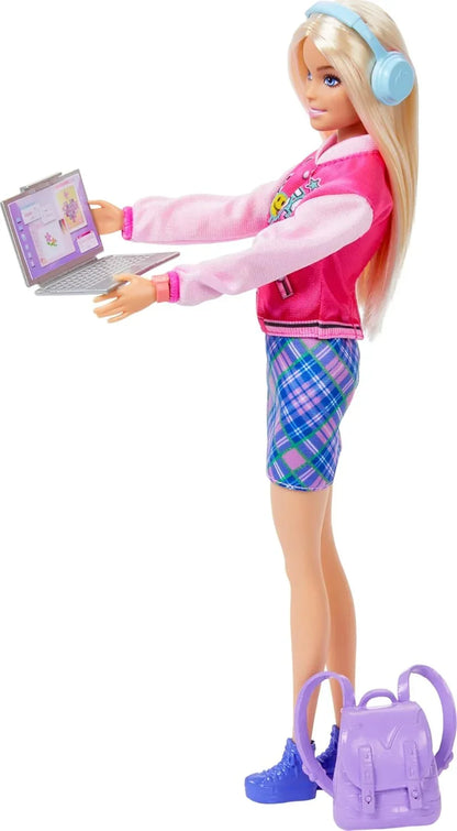 Barbie I Love School Doll & Accessories Toy Set, 7 Pieces Include Backpack, Laptop & More, Blonde Fashion Doll Wears Removable Look - Jaiman Toys