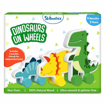 Skillmatics Wooden Dinosaur Toys on Wheels, Imaginative Play for Toddlers, Educational Gifts for Infants 9 Months to 3 Years - Jaiman Toys