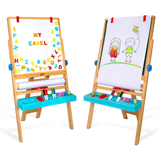 Giggles Funskool My First Easel, 4in1 Double Sided Wooden Magnetic Board with Alphabets & Numbers, Learning, Fun & Engaging Activity,