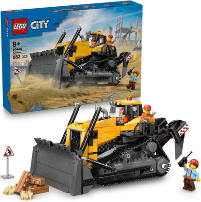 LEGO City - 60466 Yellow Bulldozer Toy - Large Construction Vehicle Building Set - incl. 3 Minifigures plus Loose Bricks & Road Signs - Birthday Gift for 8+ Year Old Boys