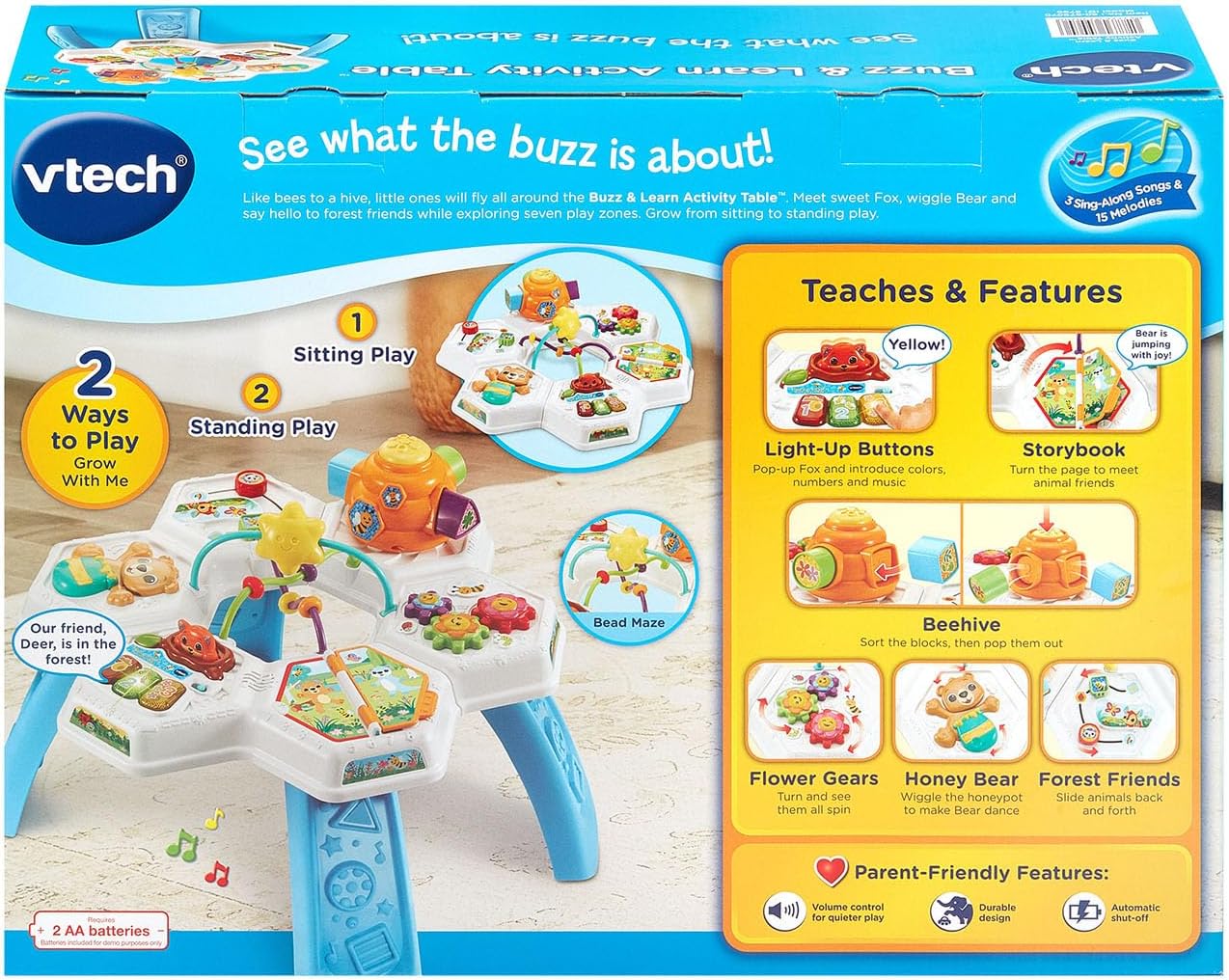 VTech Buzz and Learn Activity Table | Interactive Learning Activity Center with Lights, Sounds & Music | Blue