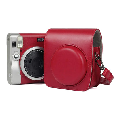 Vintage Charm – Classic PU Leather Case with Strap for Instax Mini 90 Neo Classic - Red - Jaiman Toys