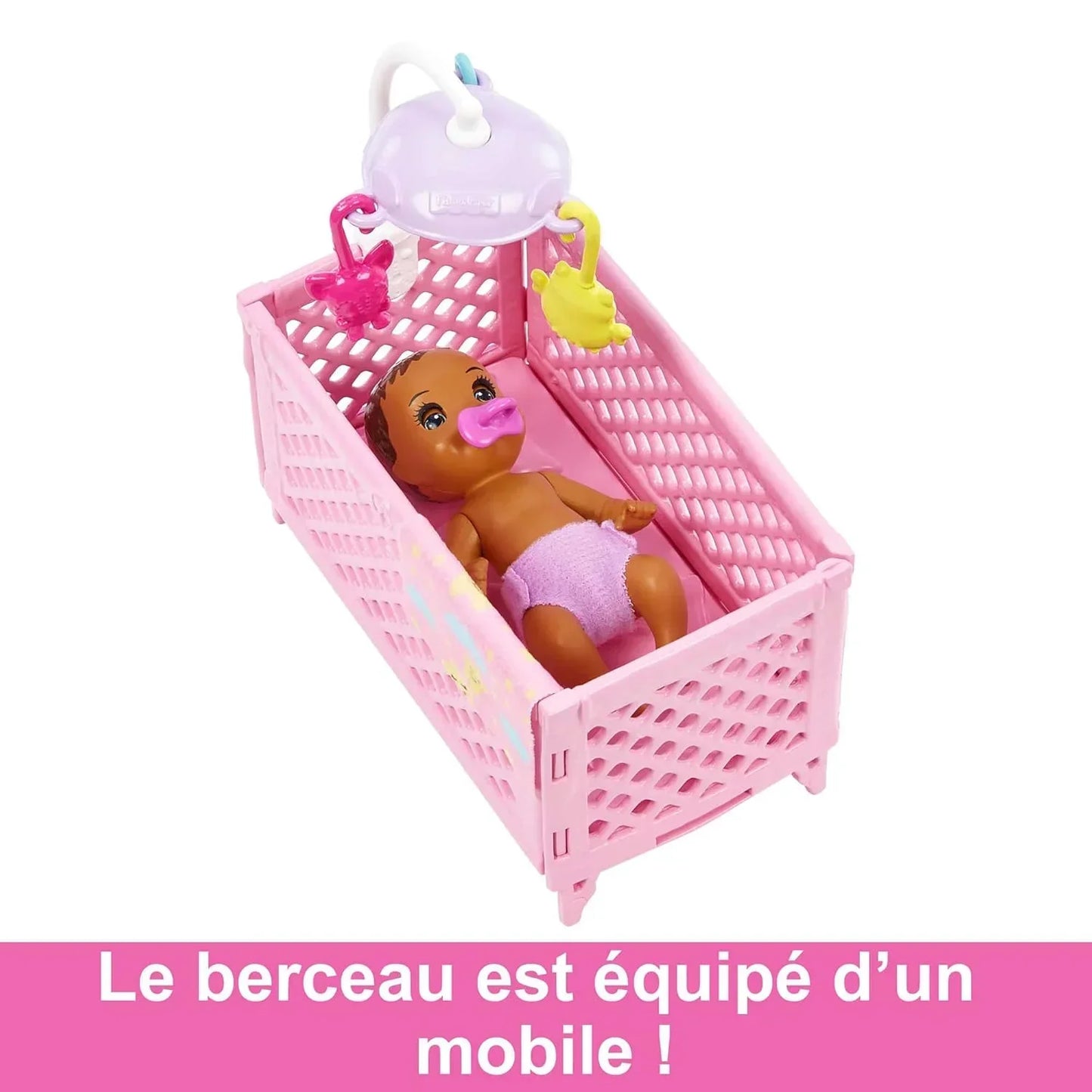 Barbie Doll and Accessories, Crib Playset with Latina Friend Doll, Baby Doll with Sleepy Eyes, Furniture and Themed Accessories, Babysitters Inc.™ - Jaiman Toys