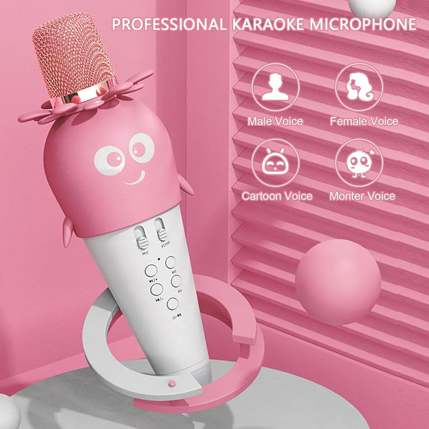 Wireless Bluetooth Karaoke Microphone, Portable 4D Stereo Mircophone with LED 7 Colorful Light, Intelligent Sound Repair Mic Speaker (Pink) - Jaiman Toys