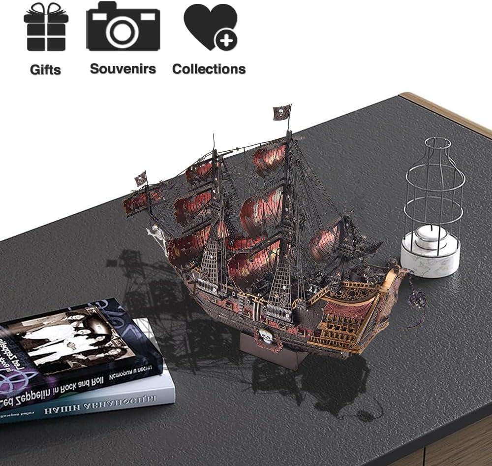 Piececool 3D Metal Puzzle Queen Anne’s Revenge Pirate Ship Model – 439 Pieces – Level 5 Difficulty – Stainless Steel DIY Model Kit- Age16+
