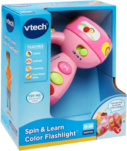 VTech Spin and Learn Color Flashlight, Pink | Interactive Educational Flashlight Toy with Colors, Numbers, Animals, Songs & Light-Up Learning for Toddlers