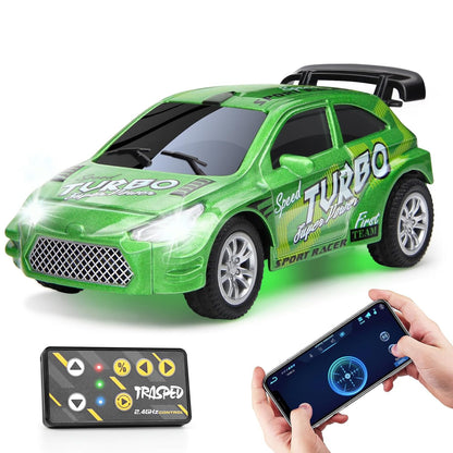 Mini Die-Cast RC Car 1:64 Scale – High-Speed Desktop Remote Control Car with LED Headlights, 2.4GHz Remote & App Control (5 Colors)
