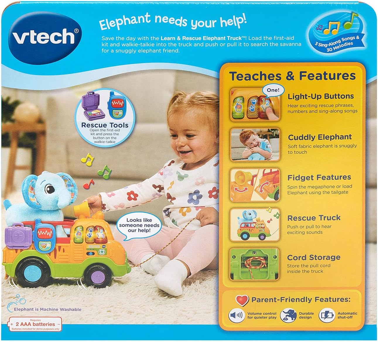 VTech Learn and Rescue Elephant Truck Pull Toy | Interactive Learning Rescue Truck with Plush Elephant, Lights, Sounds & Pretend Play for Toddlers