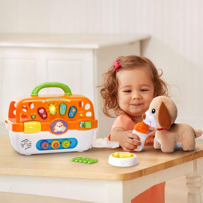 VTech Care for Me Learning Carrier Interactive Pet Care Playset with Plush Puppy, Lights, Sounds & Learning Activities | Orange