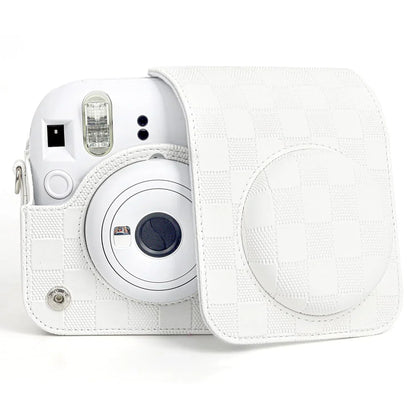 Checkmate Style – Chess Board PU Leather Camera Case for Instax Mini 12 with Adjustable Strap - Clay White - Jaiman Toys