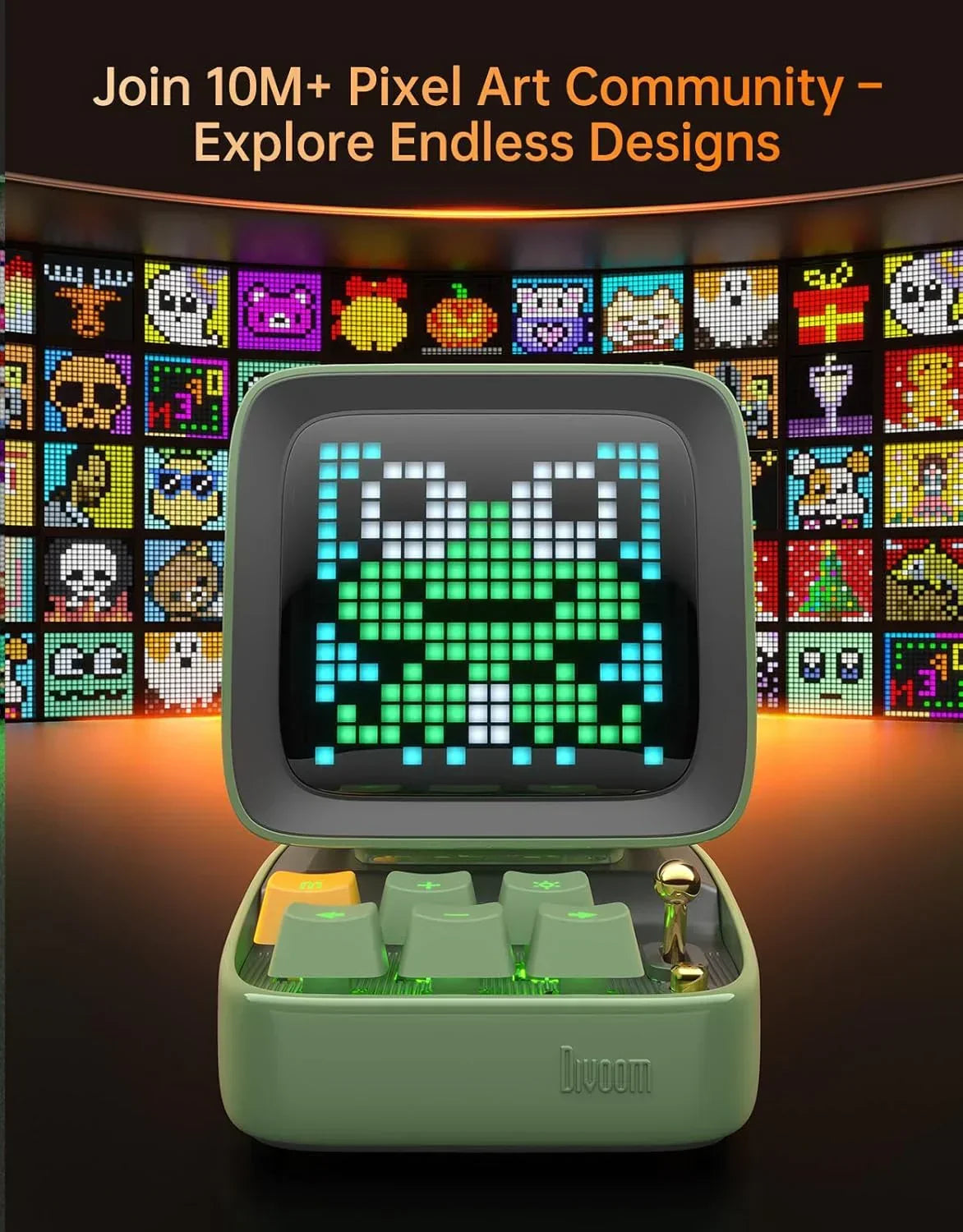 Divoom Ditoo-Mic Bluetooth Speaker with Karaoke Microphone - RGB Keyboard and Pixel Display Desktop Decor, Different Sound Modes, Ideal Gifts for Home Party, Mobile KTV (Green)