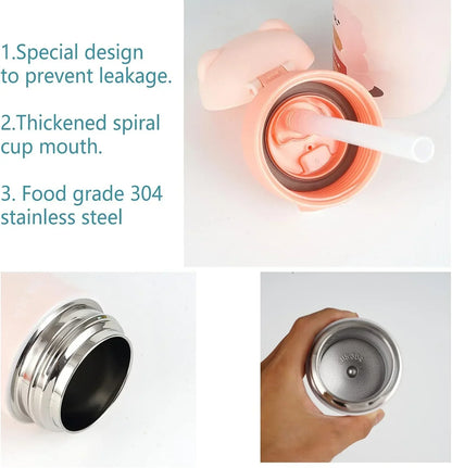 Vacuum Insulated Water Bottle with Straw, Leak-Proof Stainless Steel 14OZ | 410 ML (Pink) - Jaiman Toys