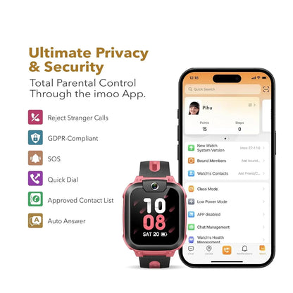 IMOO Kids Phone Watch Z1 – Kids Smart Watch with GPS Tracker, 4G Video & Voice Calls, Advanced Parental Controls, Durable Quality with IPX8 Water Resistance, SOS, for Kids (Grapefruit Red) - Jaiman Toys