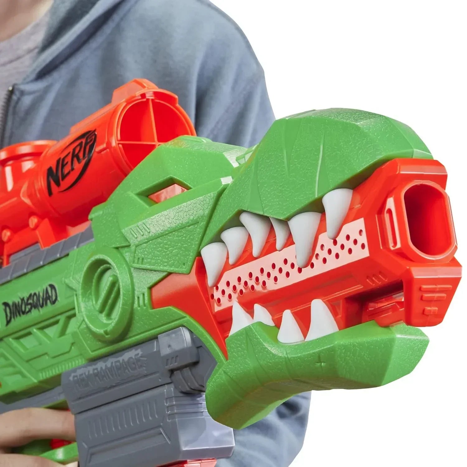Nerf DinoSquad Rex-Rampage Motorized Dart Blaster, 10-Dart Clip, 20 Official Darts, 10-Dart Storage- T-Rex Dinosaur Design - Jaiman Toys