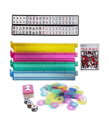 American Mahjong Set – 166 Tiles Complete Mah Jongg Game with 4 Color All-in-One Rack Pushers, Red Soft Carry Bag & Accessories | Classic Full Size Mahjong Tile Set