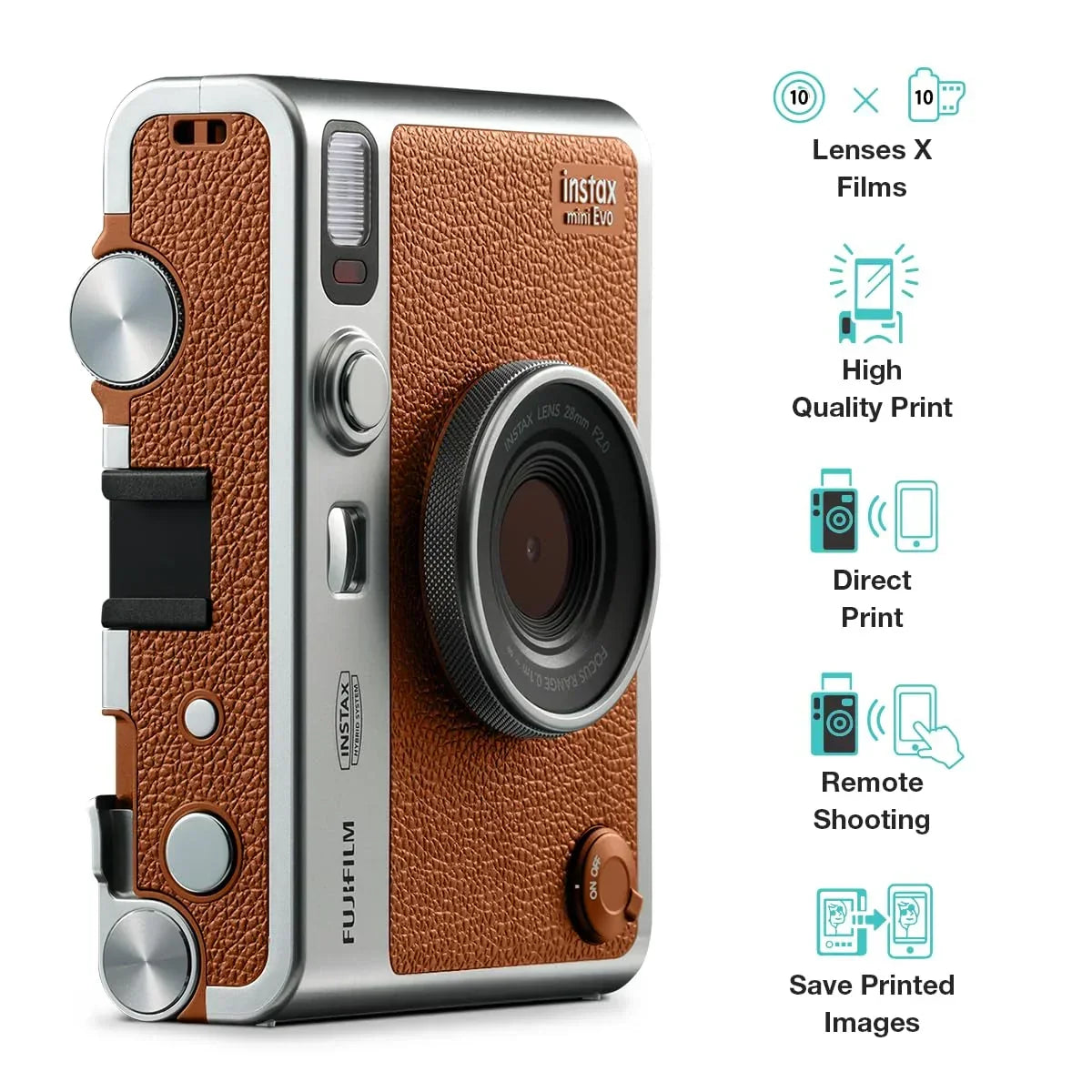 Fujifilm Instax Mini Evo Hybrid Camera Premium Edition with 20 Shots of Instax Mini Black Film and 100 Different Expressions-(Brown) - Jaiman Toys