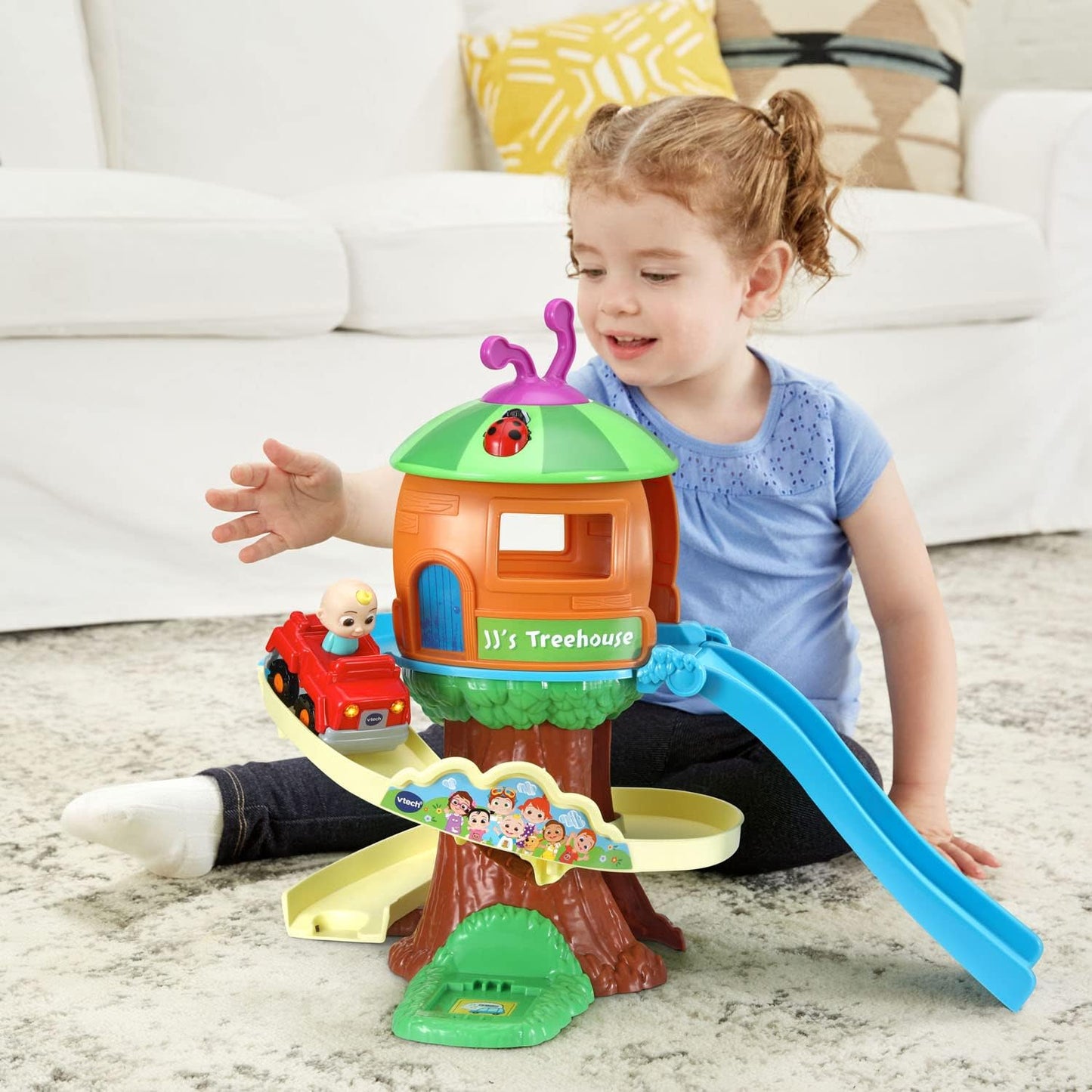 VTech CoComelon Go! Go! Smart Wheels Treehouse Track Set | Interactive Treehouse Raceway Playset with JJ SmartPoint Vehicle, Lights, Sounds & Educational Play