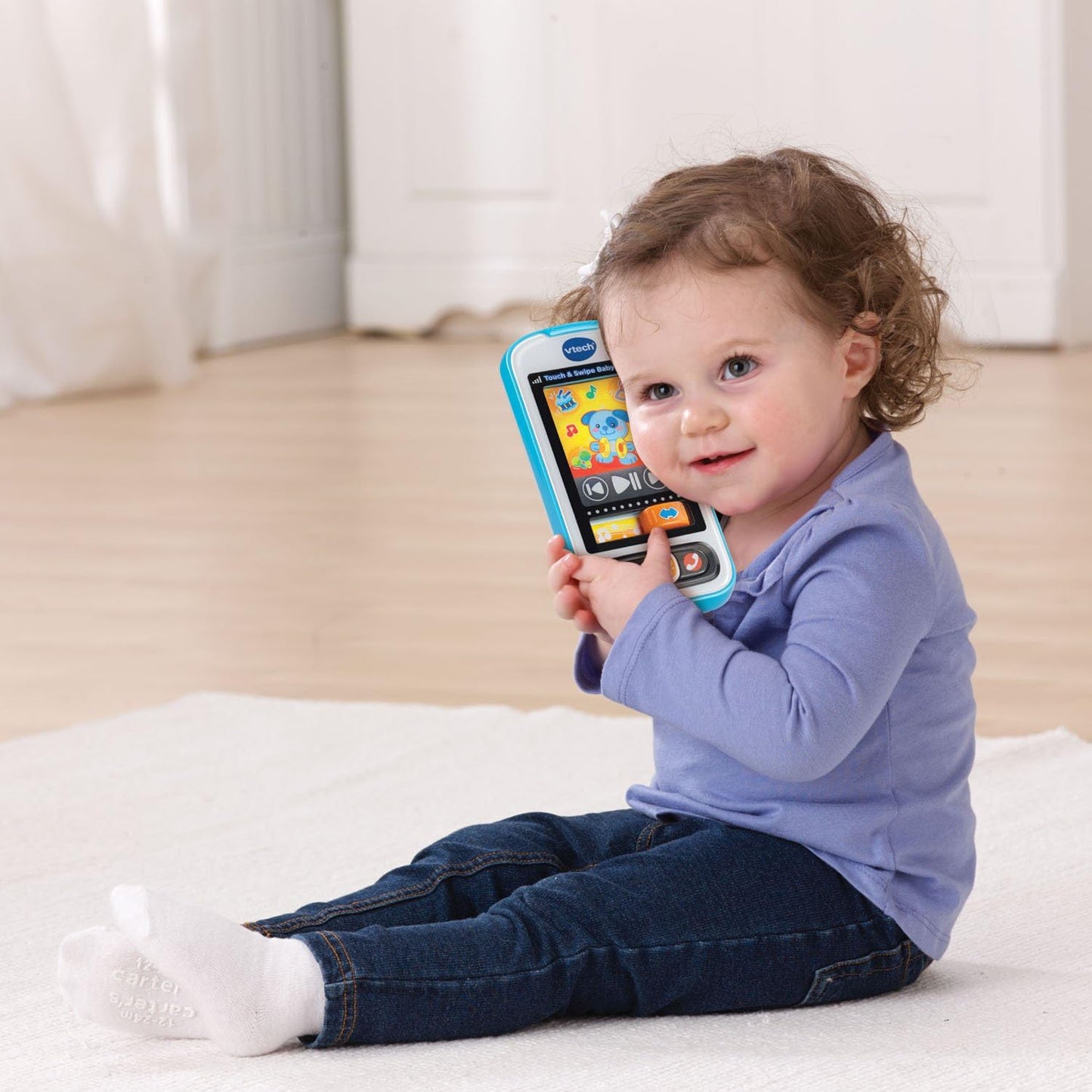 VTech Touch & Swipe Baby Phone Interactive Learning Toy with Lights, Sounds, Songs & Educational Activities | Blue