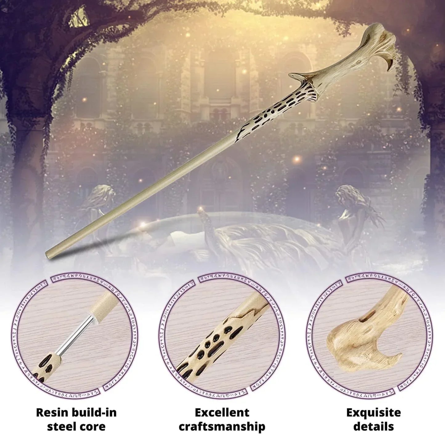 Classic Handcrafted Voldemort Wand with LED Light, 35 cm Wizard Stick Collectible for Cosplay Fans - Jaiman Toys