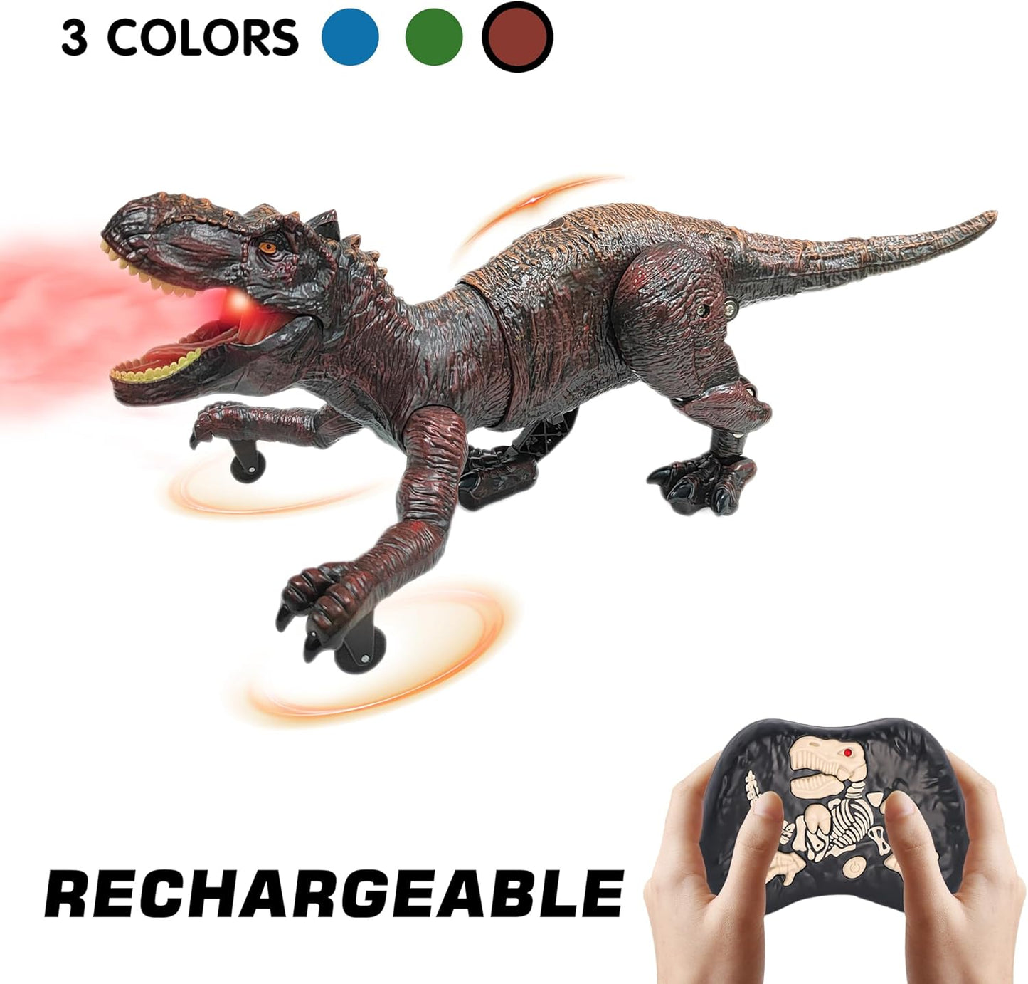 Remote Control 2.4GHz Steam Dinosaur Toy (Maroon) with Light, Sound & Red Mist Spray – RC Walking T-Rex for Kids