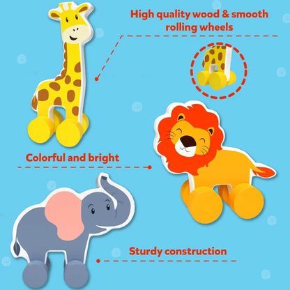 Skillmatics Wooden Animal Toys on Wheels, Imaginative Play for Toddlers, Educational Gifts for Infants 9 Months to 3 Years - Jaiman Toys