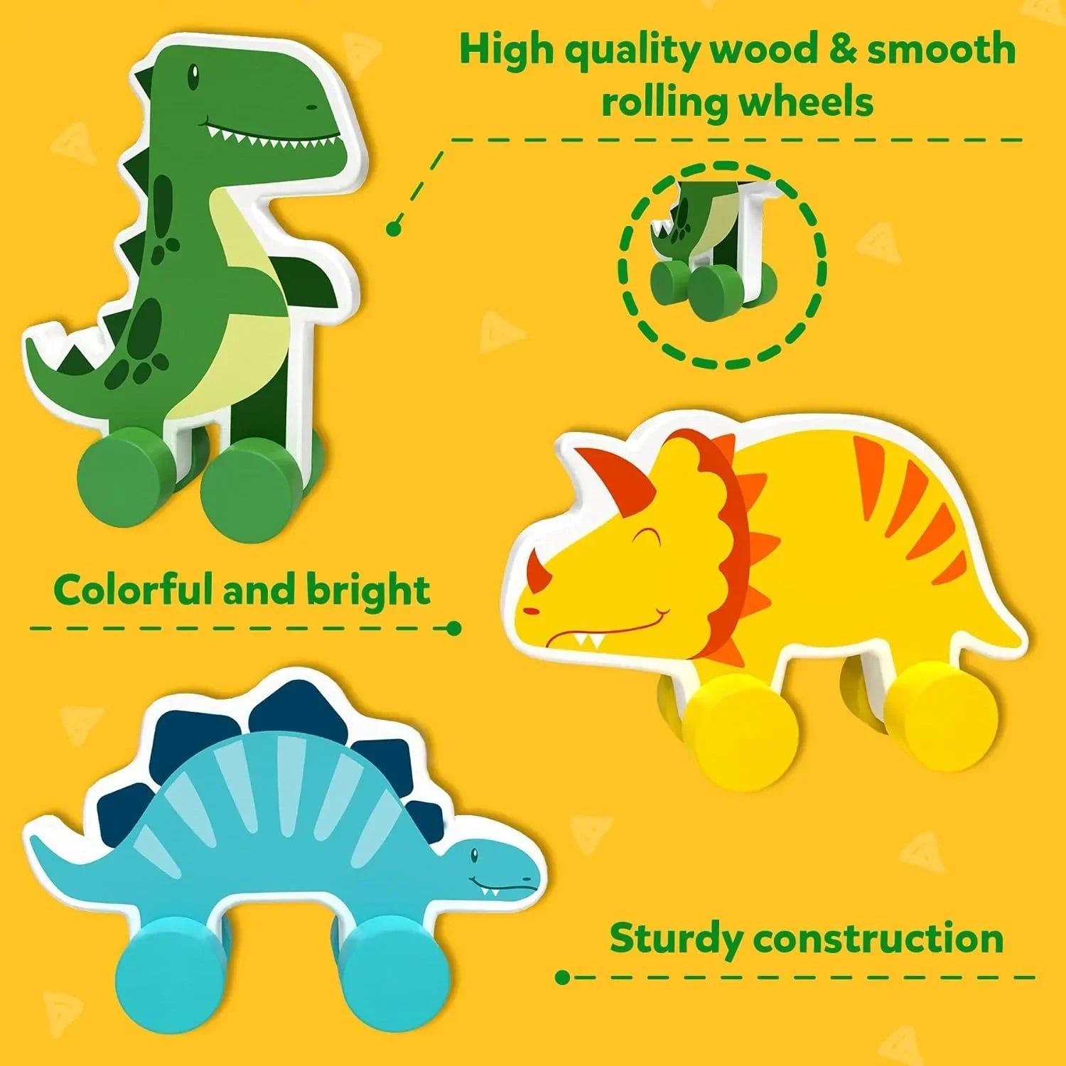 Skillmatics Wooden Dinosaur Toys on Wheels, Imaginative Play for Toddlers, Educational Gifts for Infants 9 Months to 3 Years - Jaiman Toys