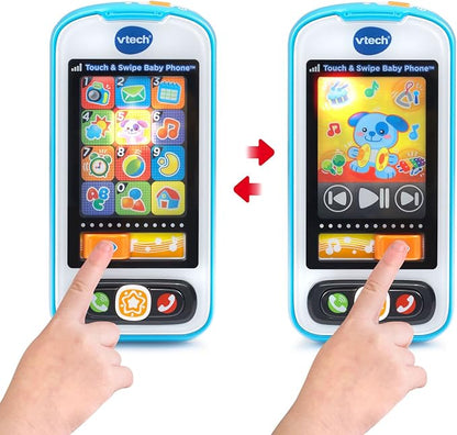 VTech Touch & Swipe Baby Phone Interactive Learning Toy with Lights, Sounds, Songs & Educational Activities | Blue
