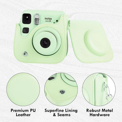 PU Leather Camera Case for Instax Mini SE – Protective Pouch with Adjustable Shoulder Strap - Green - Jaiman Toys