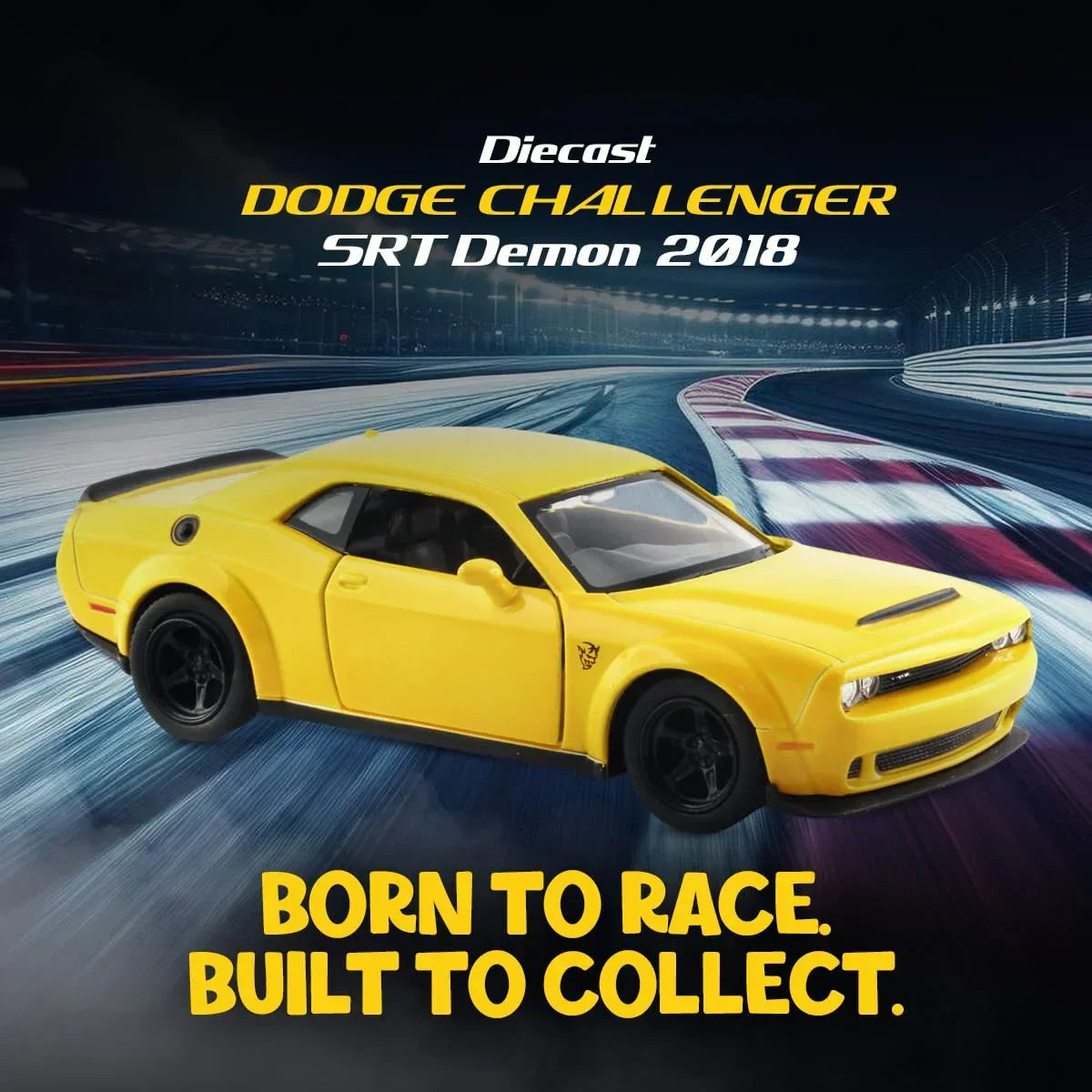 RMZ City 1:36 Dodge Challenger SRT Demon Die-Cast Car | Licensed Collectible with Opening Doors & Pull-Back Action | Metal Model Toy (Red / Yellow)