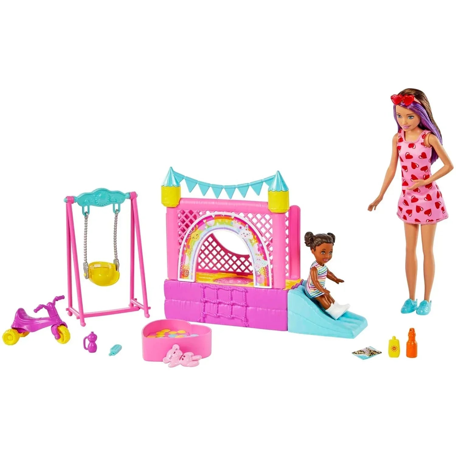 Barbie Skipper™ Babysitters Inc.™ Bounce House Playset with Skipper™ Babysitter Doll, Toddler Doll, Swing & Accessories, Toy for 3 Year Olds & Up - Jaiman Toys